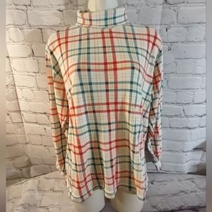 Headliner Vintage Turtle Neck Plaid Long Line Stripes Long Sleeve Large